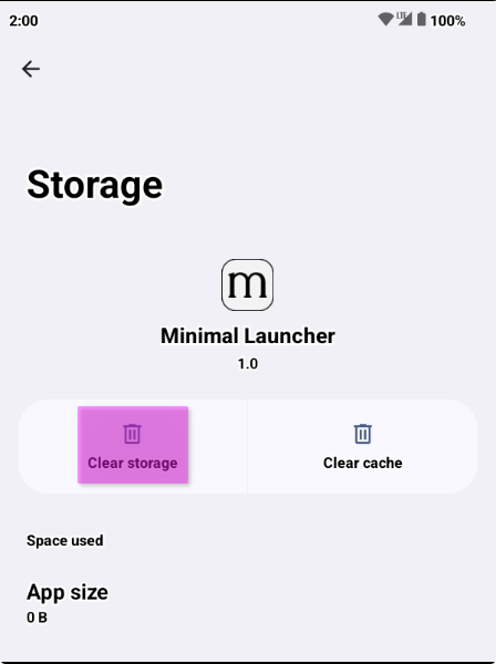 Selecting "Clear storage" in the Storage page