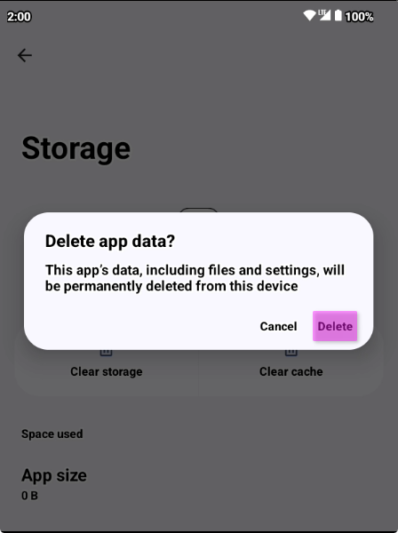 Confirming to clear app data