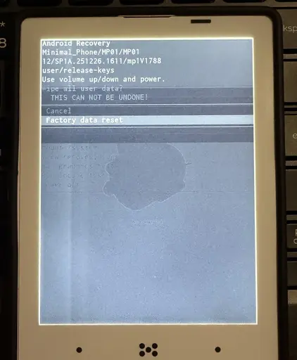 Factory data reset confirmation screen