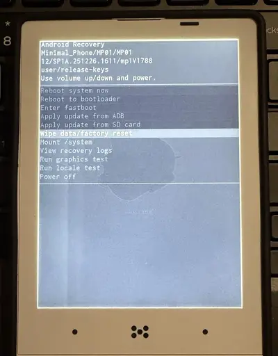 Wipe data/factory reset highlighted