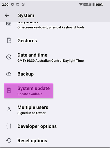 Showing System update in Settings