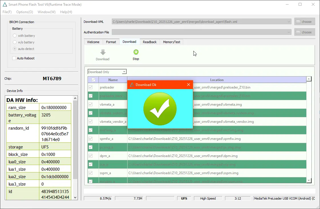 Download Ok dialog with green checkmark